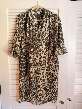 Diane Von Furstenberg DVF Animal Print Shirt Dress in Olive & Cream
